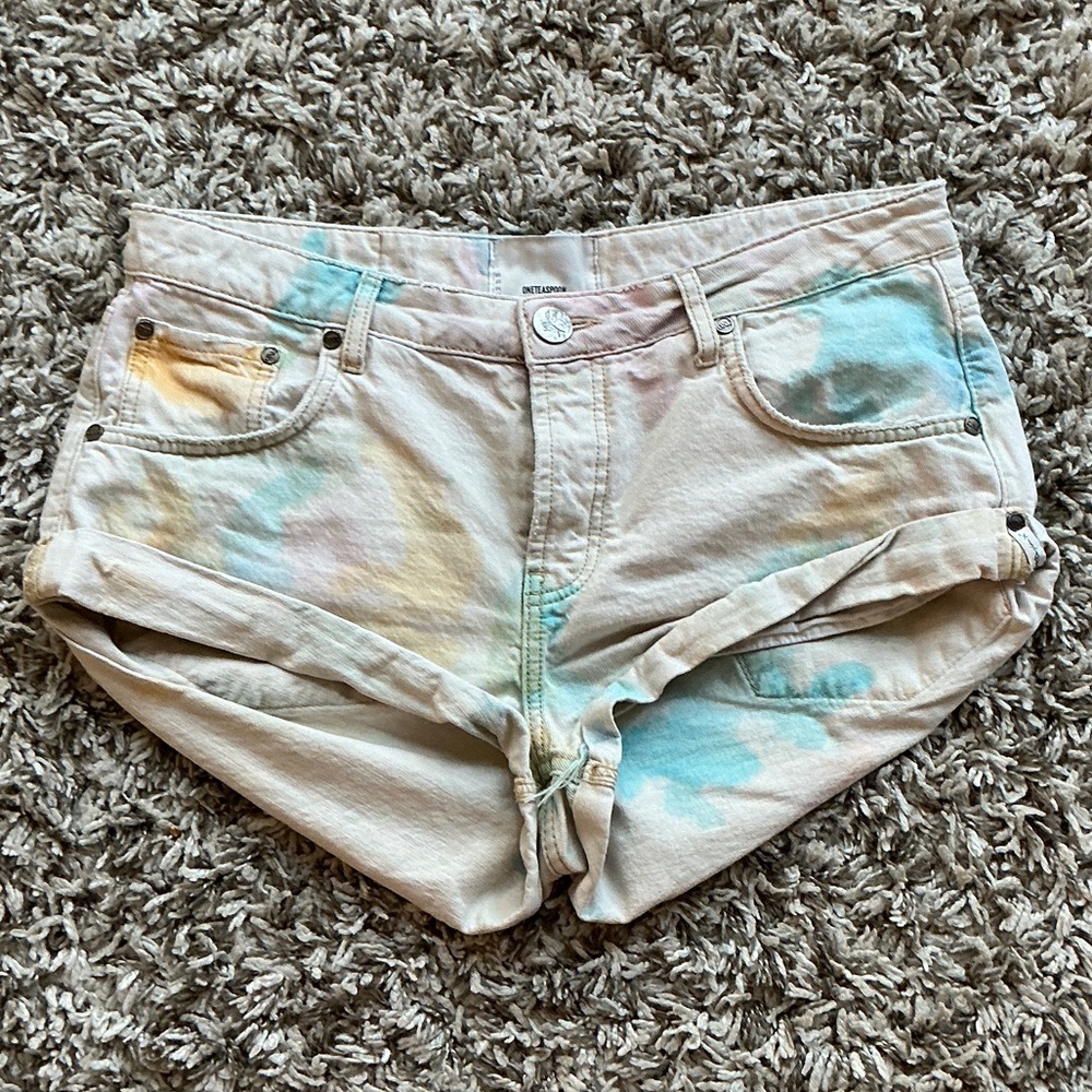 One Teaspoon Pastel Tie-Dye Roll Cuff Bandits Denim Shorts